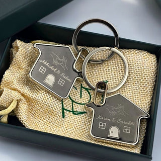 Personalised Couple House Keychain Set - Meaningful Custom Gift