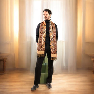 Elegant Beige Jamavar Stole - Traditional Heritage Gift