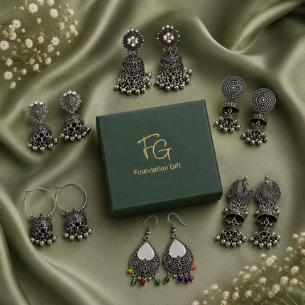 Oxidised Chandbali Jhumka Set