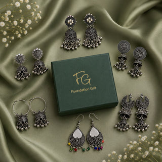 Oxidised Chandbali Jhumka Set
