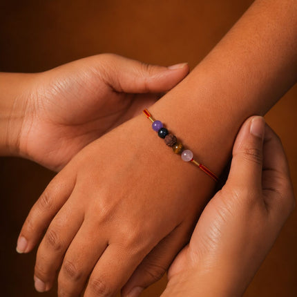Natural Stone Rakhi & Personalised Bracelet Gift Set