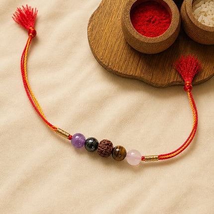 Natural Stone Rakhi & Personalised Bracelet Gift Set