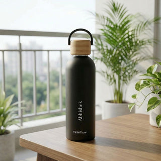 TitanFlow Personalised Bamboo Sip Bottle: Custom Engraved Hydration Gift