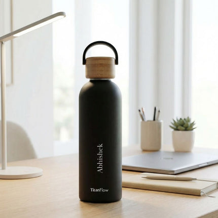 TitanFlow Personalised Bamboo Sip Bottle: Custom Engraved Hydration Gift