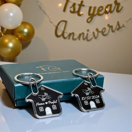 Personalised Couple House Keychain Set - Meaningful Custom Gift