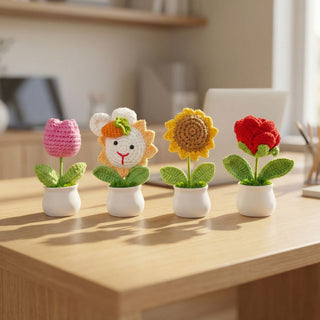 Handmade Desk Bloom Crochet Pots