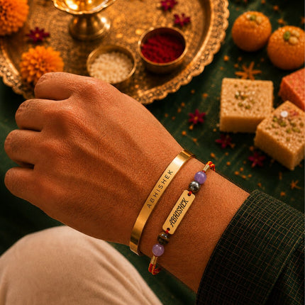 Personalised Spiritual Rakhi & Bracelet Gift Set