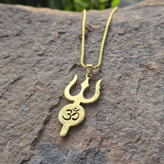 Gold Plated Om Trishul Pendant