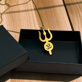 Gold Plated Om Trishul Pendant