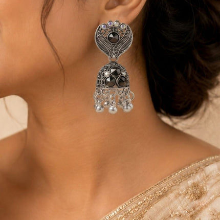 Oxidised Chandbali Jhumka Set