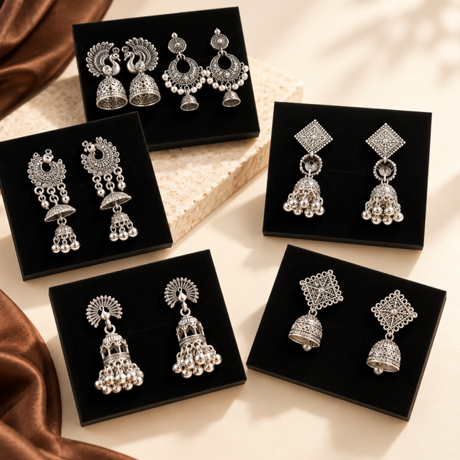 Oxidised Chandbali Jhumka Set