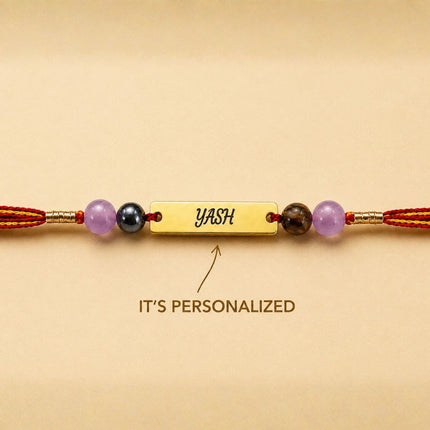 Personalised Spiritual Name Rakhi with 4 Natural Stones