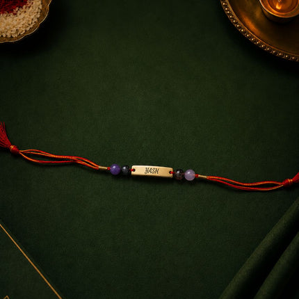 Personalised Name Rakhi – Pyrite & Amethyst
