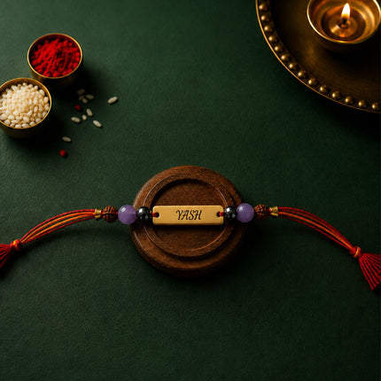 Personalised Name Rakhi – Pyrite & Amethyst