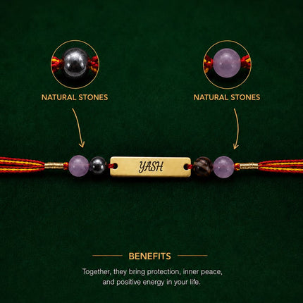 Personalised Name Rakhi – Pyrite & Amethyst
