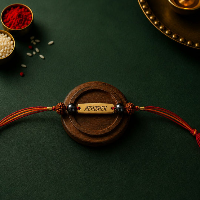 Personalised Name Rakhi – Pyrite & Rudrakash