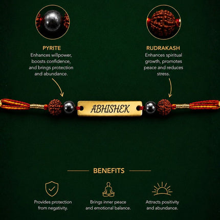 Personalised Name Rakhi – Pyrite & Rudrakash