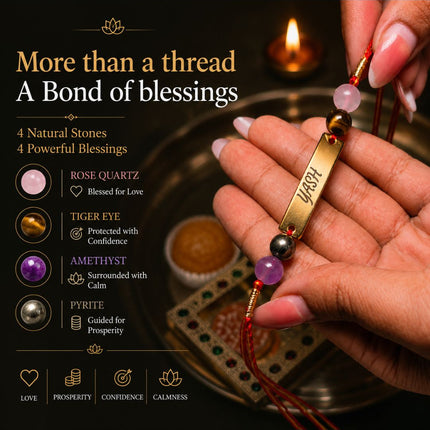 Personalised Spiritual Name Rakhi with 4 Natural Stones