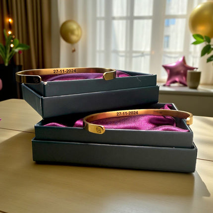Personalised Matching Couple Bracelets - Custom Engraved for Two