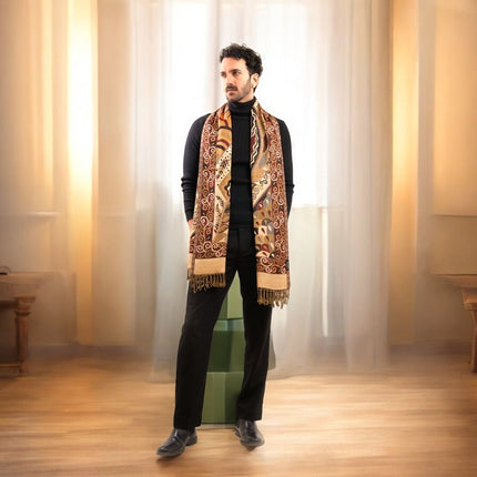 Elegant Beige Jamavar Stole - Traditional Heritage Gift