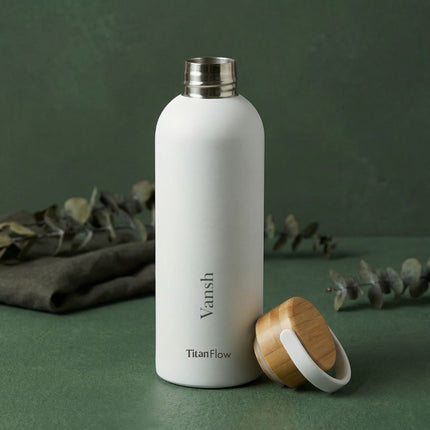 TitanFlow Personalised Bamboo Sip Bottle: Custom Engraved Hydration Gift