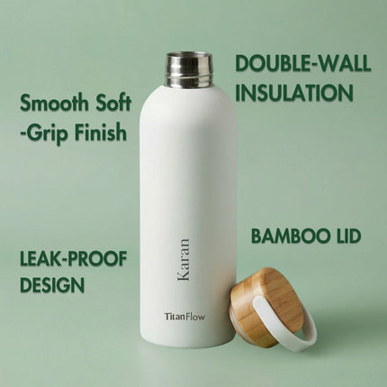 TitanFlow Personalised Bamboo Sip Bottle: Custom Engraved Hydration Gift