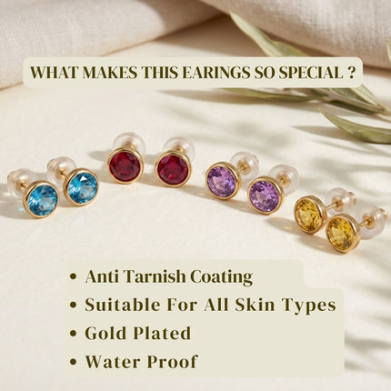 Birthstone Stud Earrings- Best Birthday Gift For Her - Foundation Gift