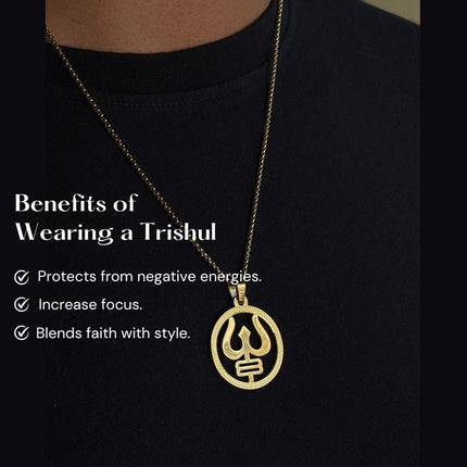 Gold Plated Trishul Pendant - Perect Religious gift - Foundation Gift