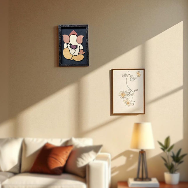 Handmade Wooden Ganesha Frame: Spiritual Home Decor Gift - Foundation Gift
