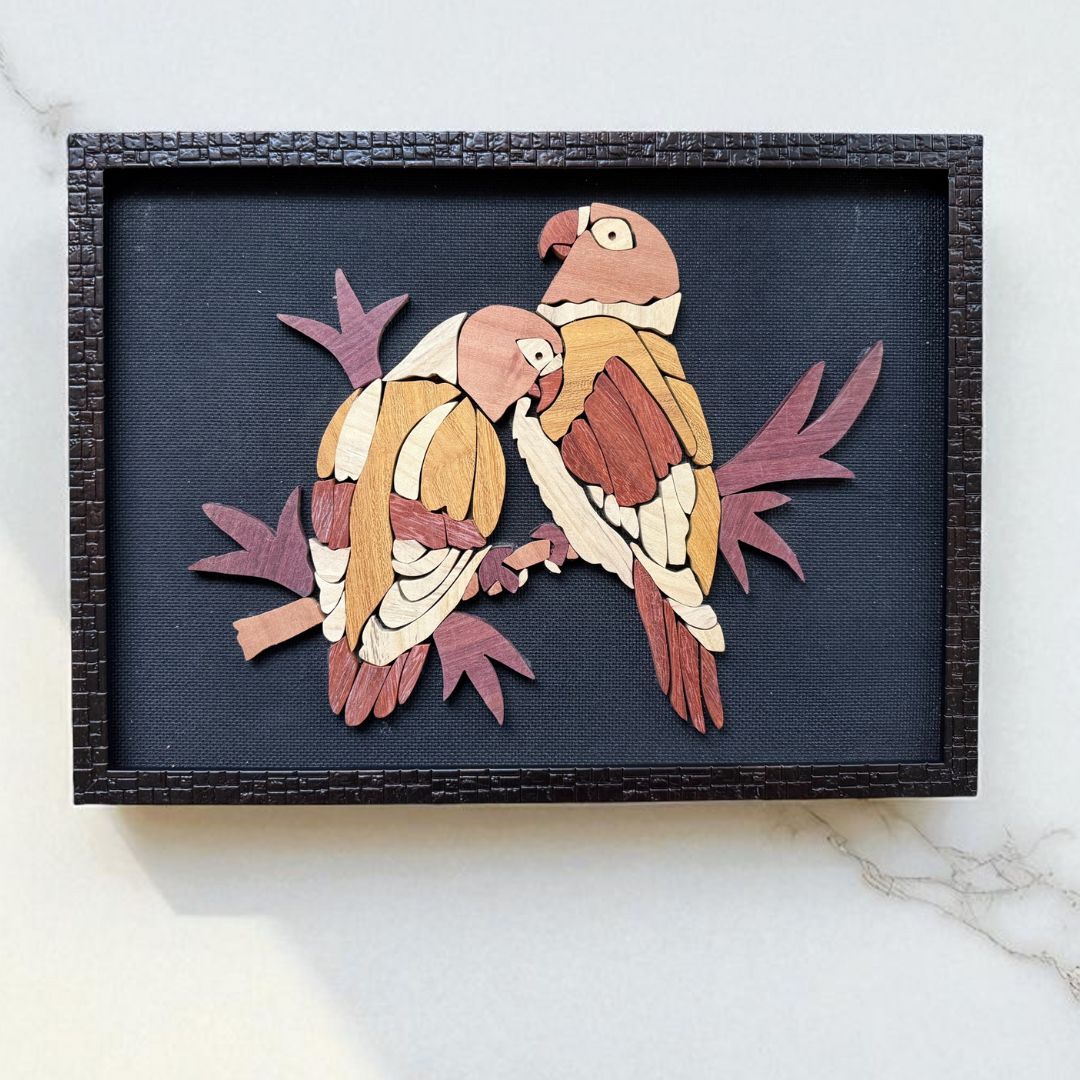 Handmade Wooden Lovebirds Frame for the perfect first anniversary gift for him