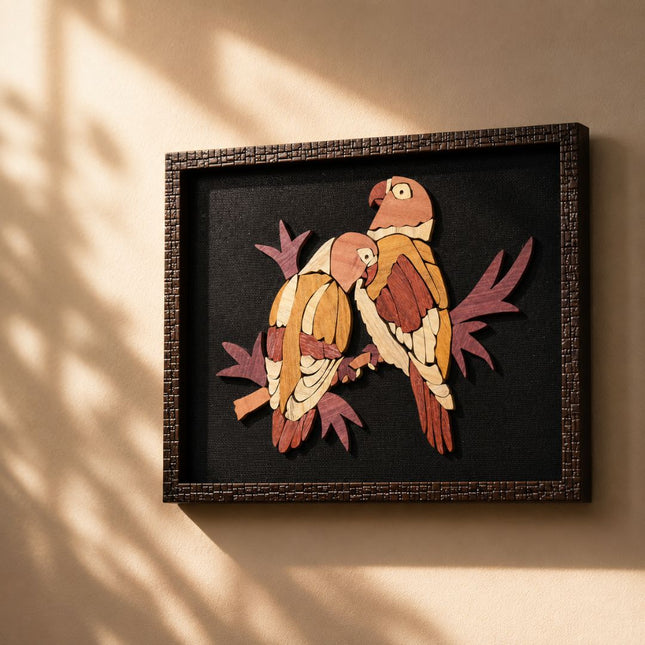 Handmade Wooden Lovebirds Frame: Romantic Wall Decor Gift