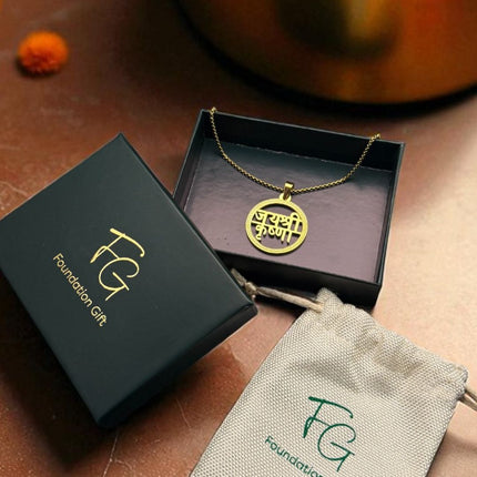 Jai Shree Krishna Gold Plated Pendant - Devotional Jewelry - Foundation Gift