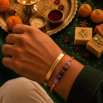 Natural Stone Rakhi & Personalised Bracelet Gift Set - Foundation Gift