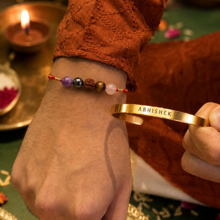 Natural Stone Rakhi & Personalised Bracelet Gift Set - Foundation Gift