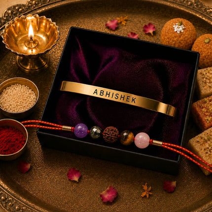 Natural Stone Rakhi & Personalised Bracelet Gift Set - Foundation Gift