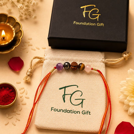 Natural Stones with Rudrakash Rakhi - Foundation Gift
