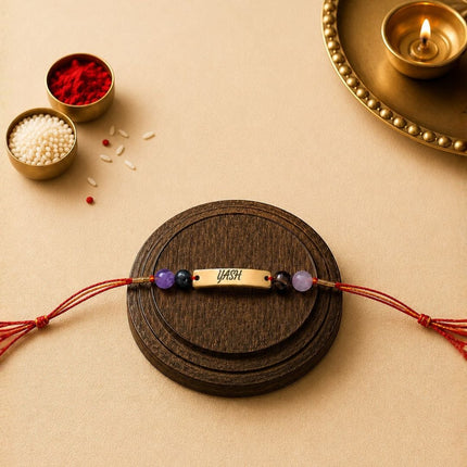 Personalised Spiritual Name Rakhi with 4 Natural Stones - Foundation Gift