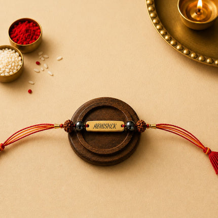 Personalised Spiritual Name Rakhi with Pyrite & Rudrakash - Foundation Gift