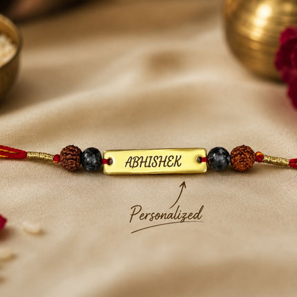 Personalised Spiritual Name Rakhi with Pyrite & Rudrakash - Foundation Gift